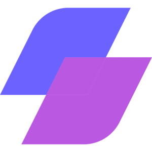 Two overlapping, tilted parallelograms: one blue in the upper left, and one pink in the lower right, set against a light background.